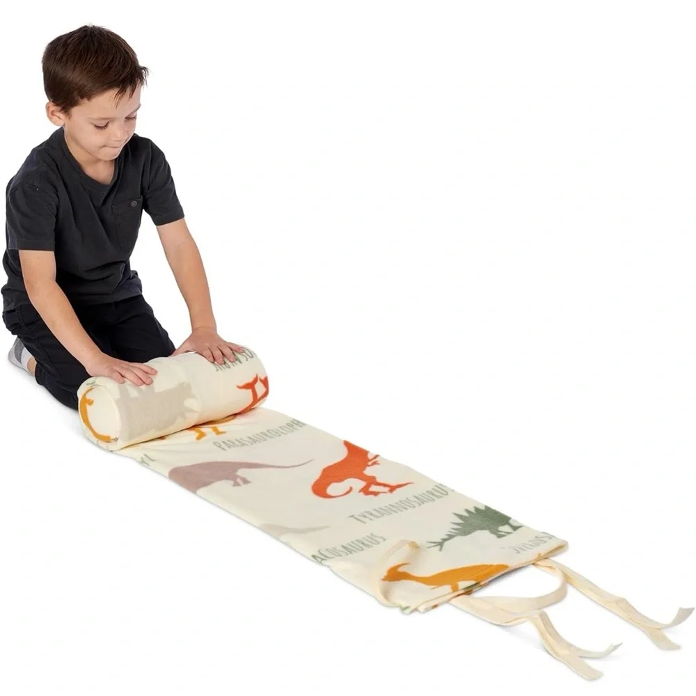ROLLEE POLLEE Nap Sac Roll-Up Toddler Blanket with Attached Pillow Dino Dinosaur